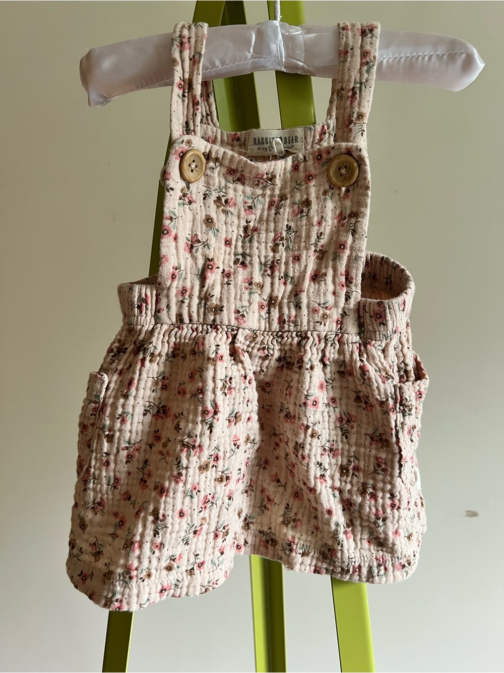 Floral Rabbit + Bear size 6-9 month Pinafore Skirt 100% Organic Cotton